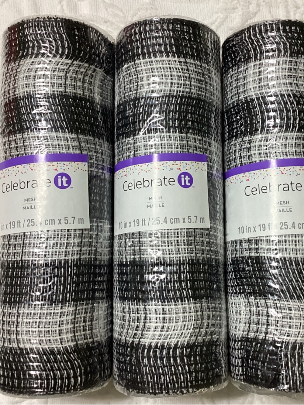 Set of 3 Celebrate It Brand Black/White 19’ Rolls Craft